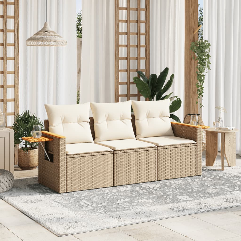 Set Divano da Giardino 3 pz con Cuscini Beige in Polyrattan - homemem39