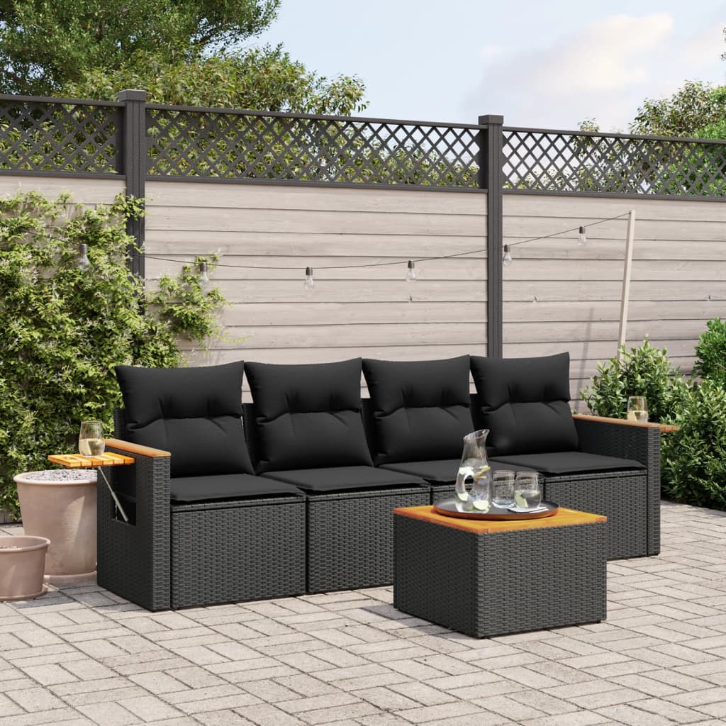 Set Divani da Giardino 5 pz con Cuscini in Polyrattan Nero - homemem39