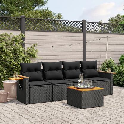 Set Divani da Giardino 5 pz con Cuscini in Polyrattan Nero - homemem39
