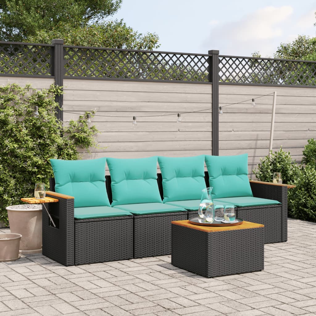 Set Divani da Giardino 5 pz con Cuscini Nero in Polyrattan - homemem39