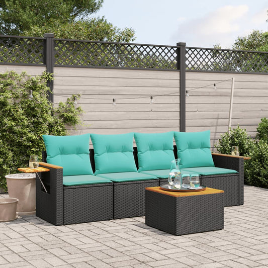 Set Divani da Giardino 5 pz con Cuscini Nero in Polyrattan - homemem39