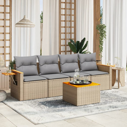 Set Divano da Giardino 5 pz con Cuscini Beige in Polyrattan - homemem39