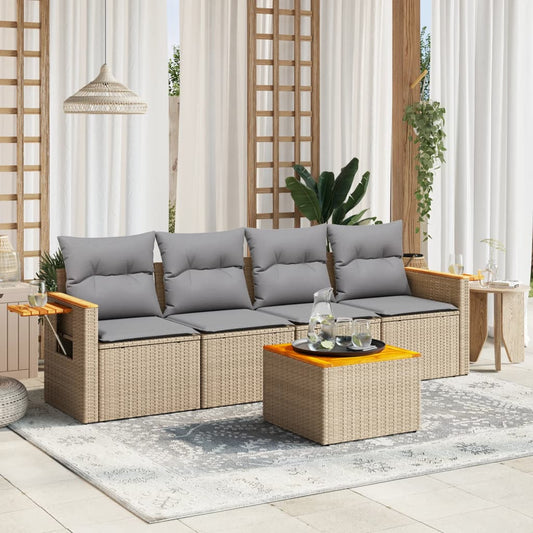 Set Divano da Giardino 5 pz con Cuscini Beige in Polyrattan - homemem39