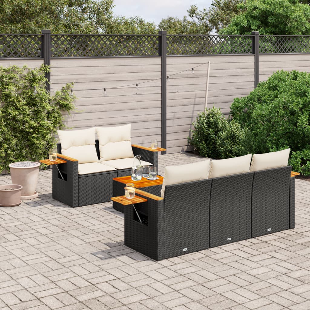 Set Divano da Giardino 6 pz con Cuscini Nero in Polyrattan - homemem39