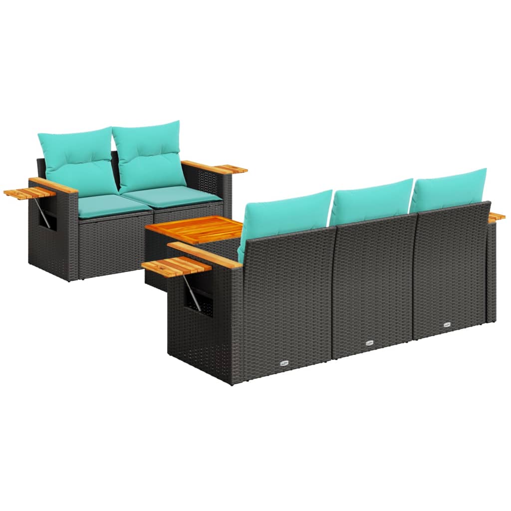 Set Divani da Giardino 6 pz con Cuscini Nero in Polyrattan - homemem39