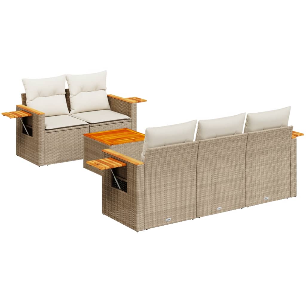 Set Divano da Giardino 6 pz con Cuscini Beige in Polyrattan - homemem39
