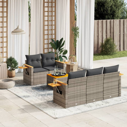 Set Divano da Giardino 6 pz con Cuscini Grigio in Polyrattan - homemem39