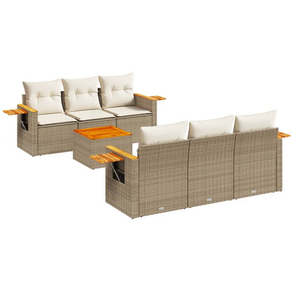 Set Divani da Giardino 7 pz con Cuscini Beige in Polyrattan - homemem39