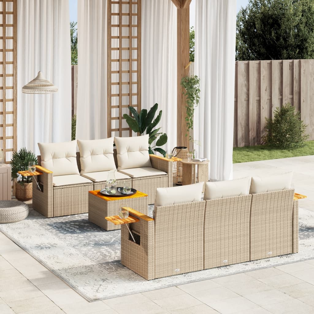 Set Divani da Giardino 7 pz con Cuscini Beige in Polyrattan - homemem39