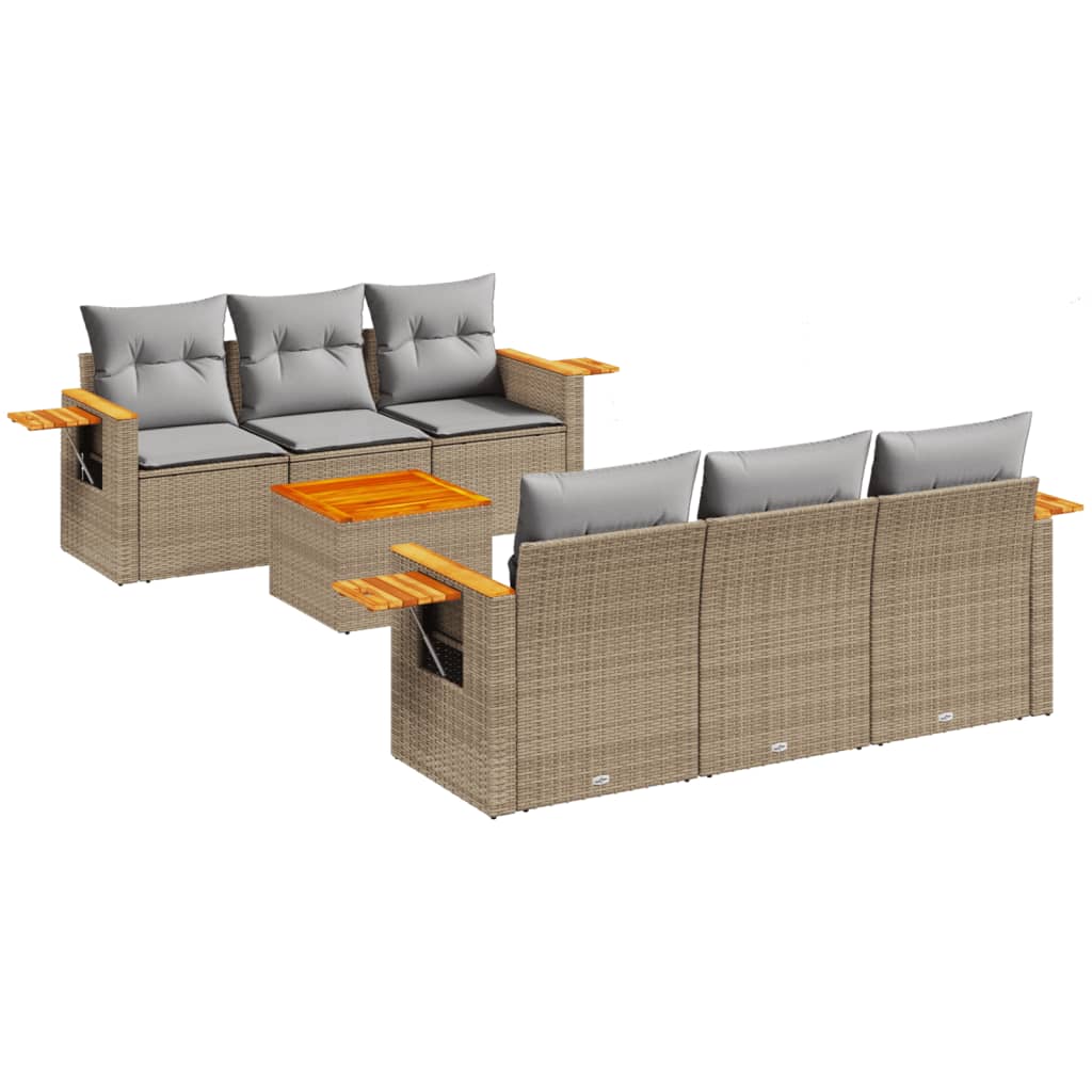 Set Divani da Giardino 7 pz con Cuscini Beige in Polyrattan - homemem39