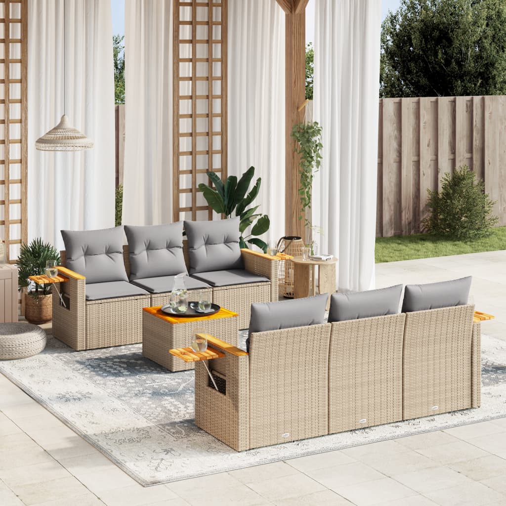 Set Divani da Giardino 7 pz con Cuscini Beige in Polyrattan - homemem39