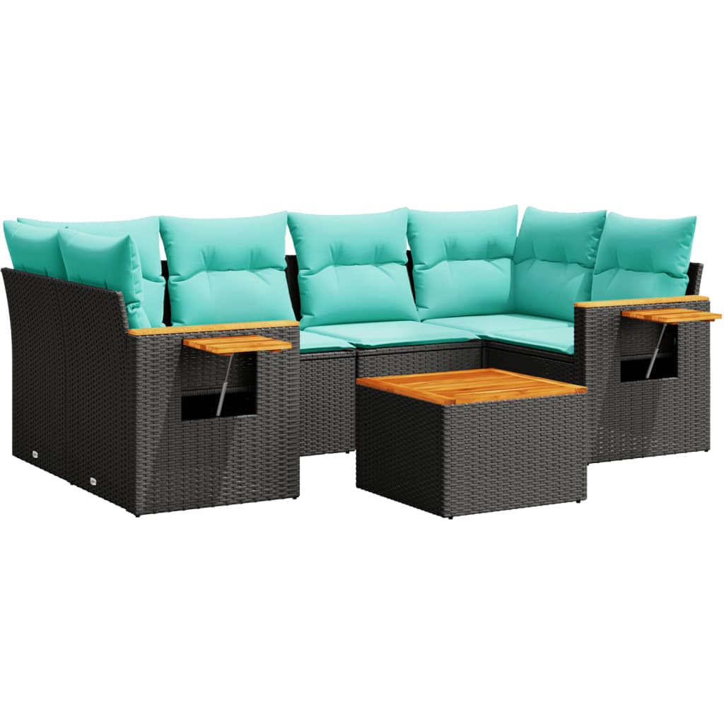 Set Divani da Giardino 7 pz con Cuscini Nero in Polyrattan - homemem39