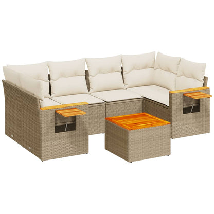 Set Divani da Giardino 7 pz con Cuscini Beige in Polyrattan - homemem39