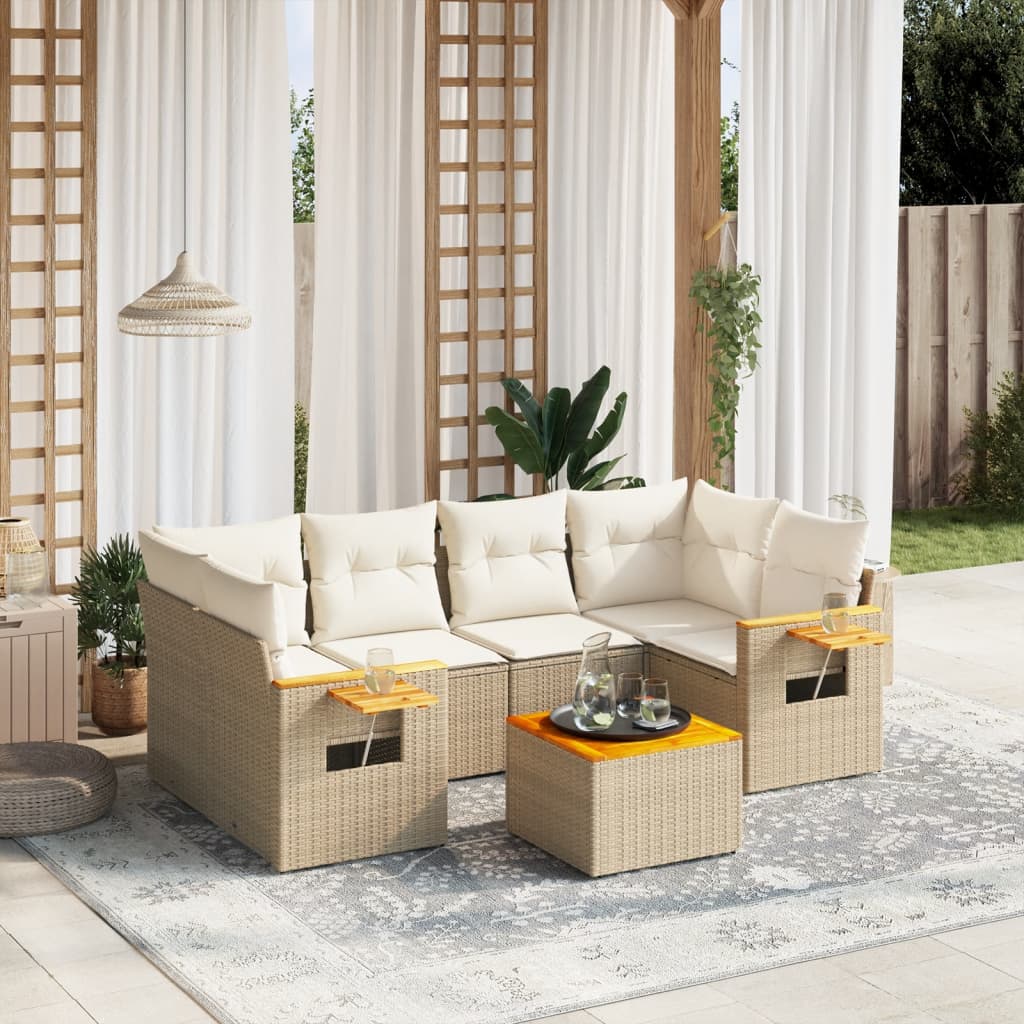 Set Divani da Giardino 7 pz con Cuscini Beige in Polyrattan - homemem39