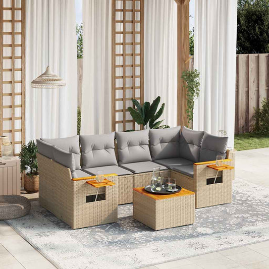 Set Divani da Giardino 7 pz con Cuscini Beige in Polyrattan - homemem39