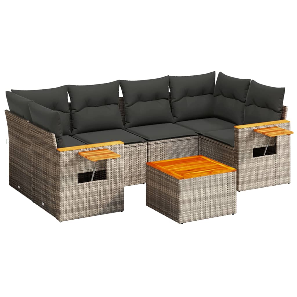 Set Divani da Giardino 7 pz con Cuscini Grigio in Polyrattan - homemem39