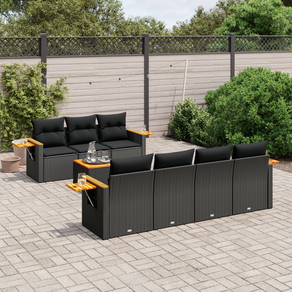 Set Divani da Giardino con Cuscini 8 pz Nero in Polyrattan - homemem39