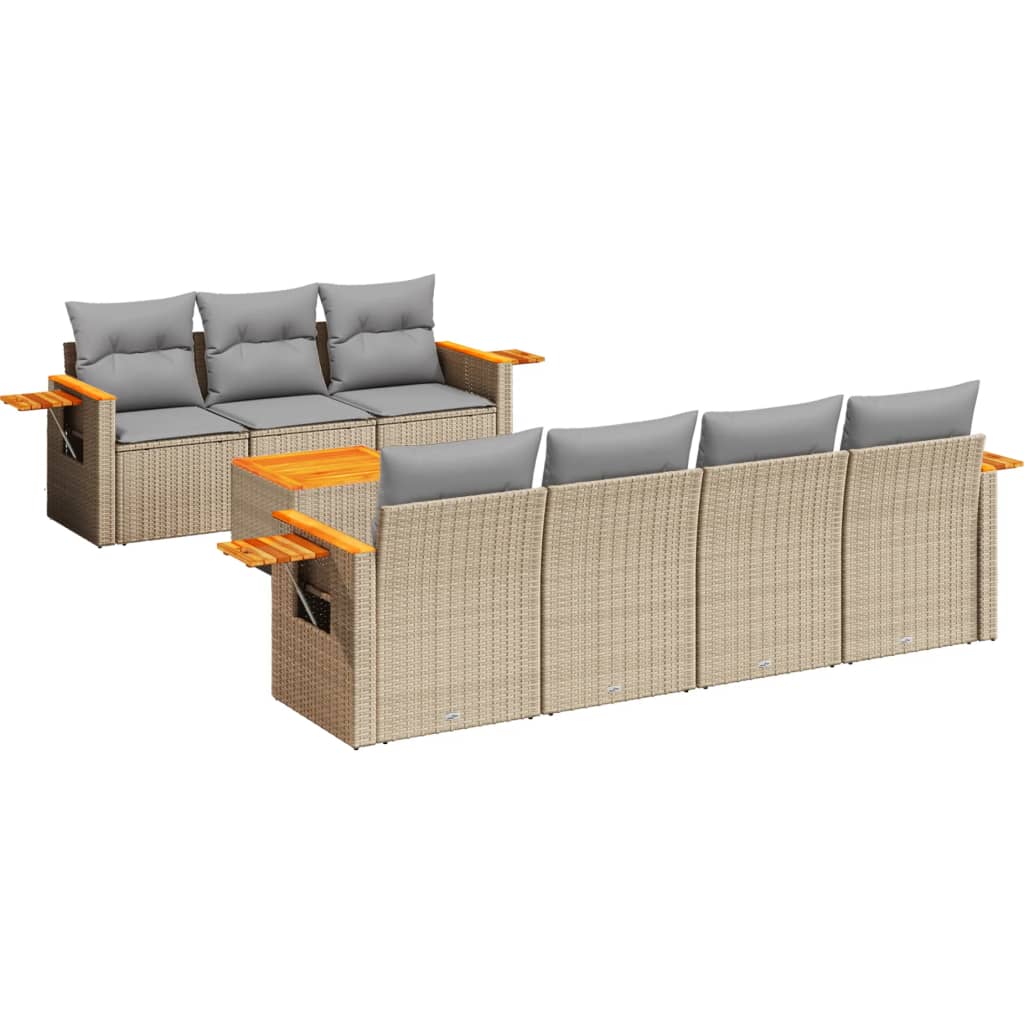 Set Divano da Giardino 8 pz con Cuscini Beige in Polyrattan - homemem39
