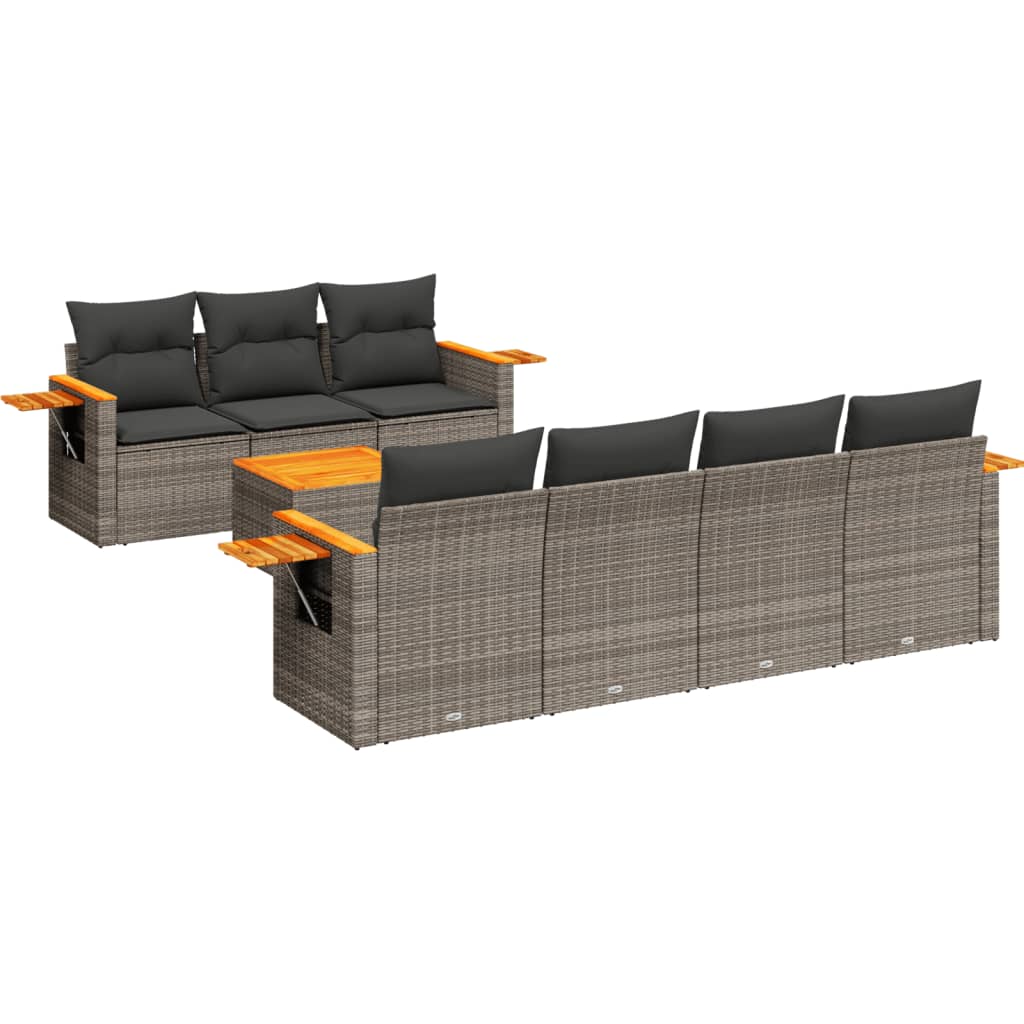 Set Divano da Giardino 8 pz con Cuscini Grigio in Polyrattan - homemem39