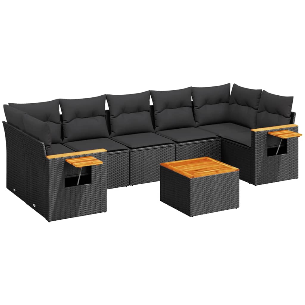 Set Divani da Giardino con Cuscini 8 pz Nero in Polyrattan - homemem39