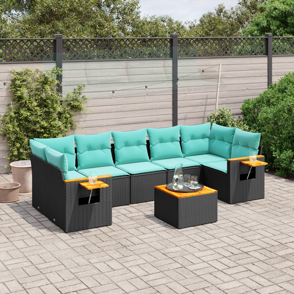 Set Divani da Giardino 8 pz con Cuscini Nero in Polyrattan - homemem39