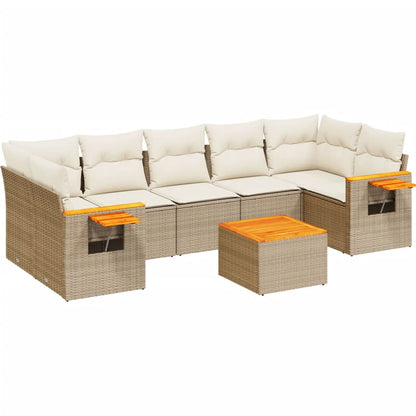Set Divano da Giardino 8 pz con Cuscini Beige in Polyrattan - homemem39