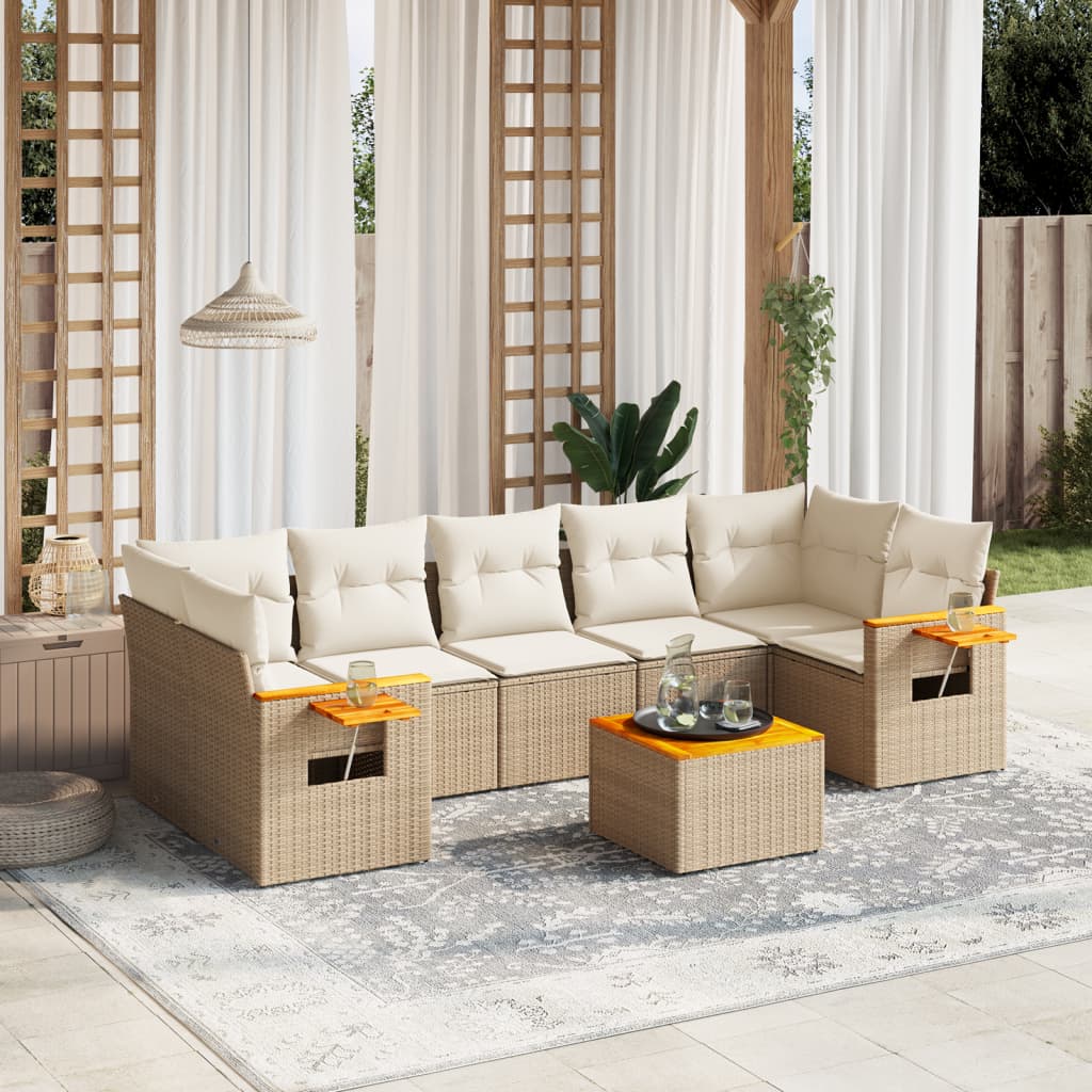 Set Divano da Giardino 8 pz con Cuscini Beige in Polyrattan - homemem39