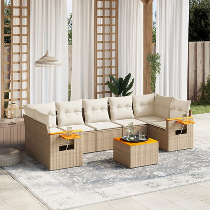 Set Divano da Giardino 8 pz con Cuscini Beige in Polyrattan - homemem39