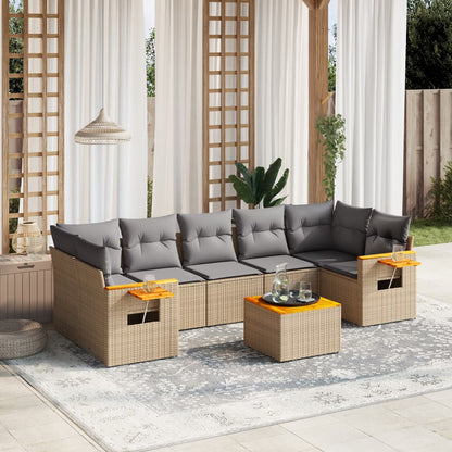 Set Divano da Giardino 8 pz con Cuscini Beige in Polyrattan - homemem39