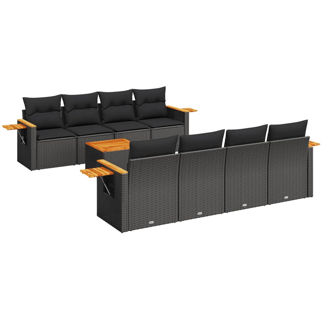 Set Divani da Giardino 9 pz con Cuscini Nero in Polyrattan - homemem39