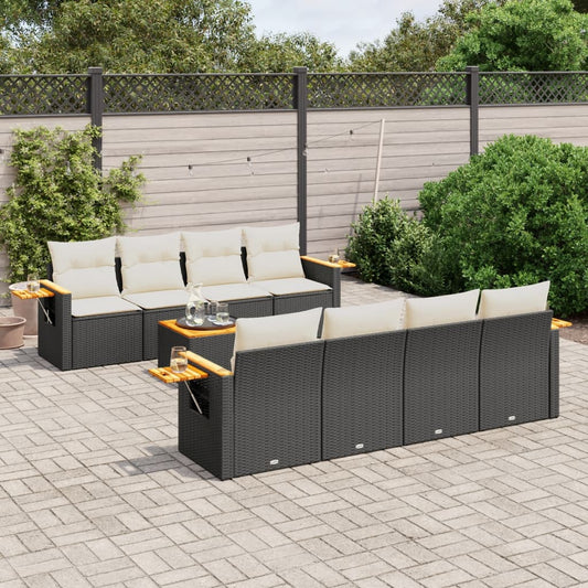 Set Divani da Giardino 9 pz con Cuscini Nero in Polyrattan - homemem39