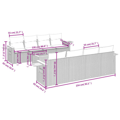 Set Divani da Giardino 9 pz con Cuscini Nero in Polyrattan | homemem39