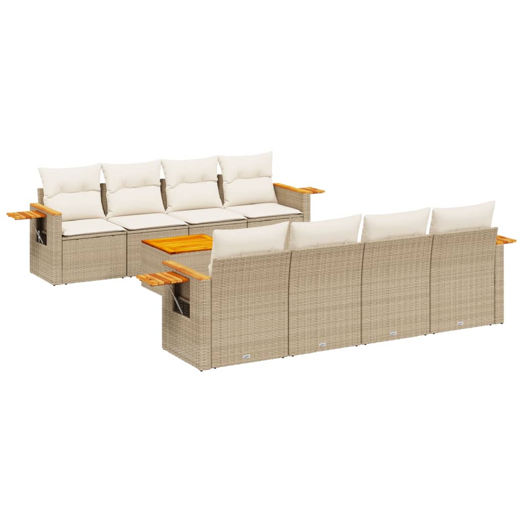 Set Divano da Giardino 9 pz con Cuscini Beige in Polyrattan - homemem39