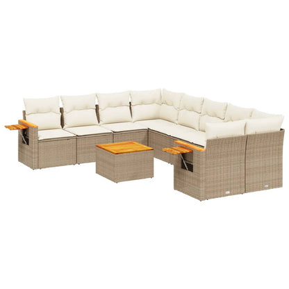 Set Divano da Giardino 9 pz con Cuscini Beige in Polyrattan - homemem39