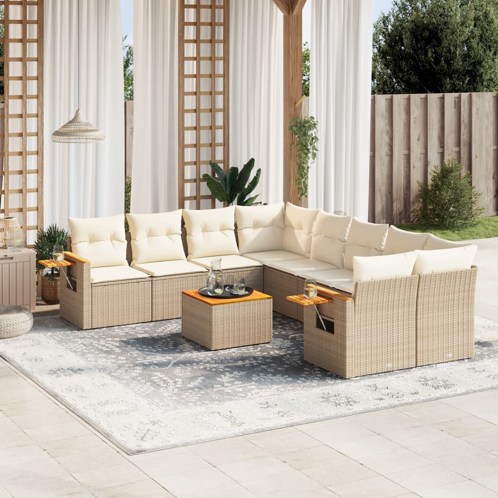 Set Divano da Giardino 9 pz con Cuscini Beige in Polyrattan - homemem39