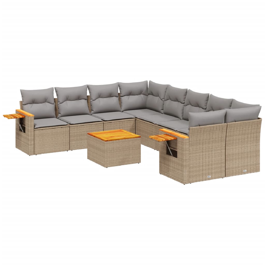 Set Divano da Giardino 9 pz con Cuscini Beige in Polyrattan - homemem39