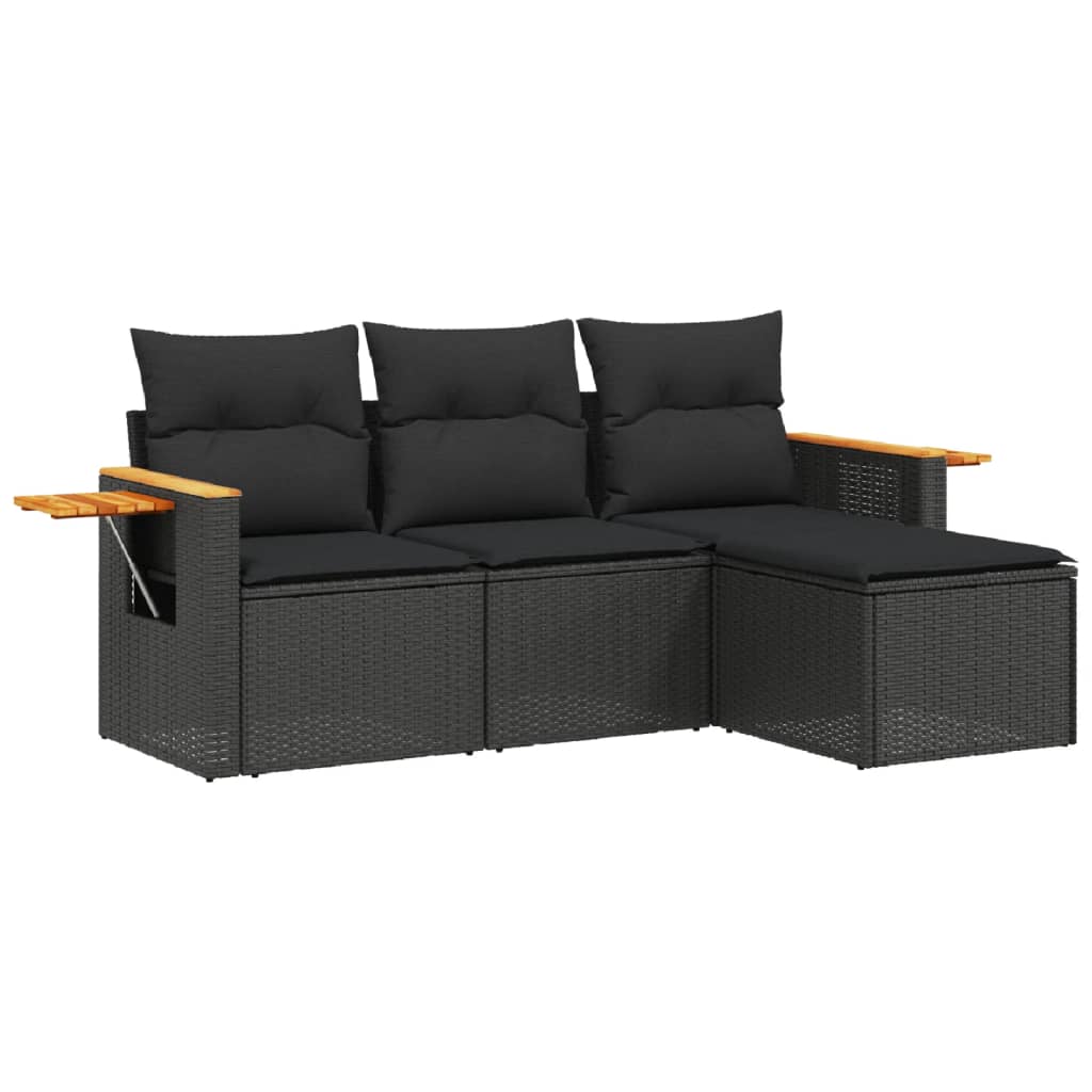 Set Divani da Giardino 4 pz con Cuscini Nero in Polyrattan | homemem39
