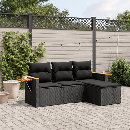 Set Divani da Giardino 4 pz con Cuscini Nero in Polyrattan - homemem39