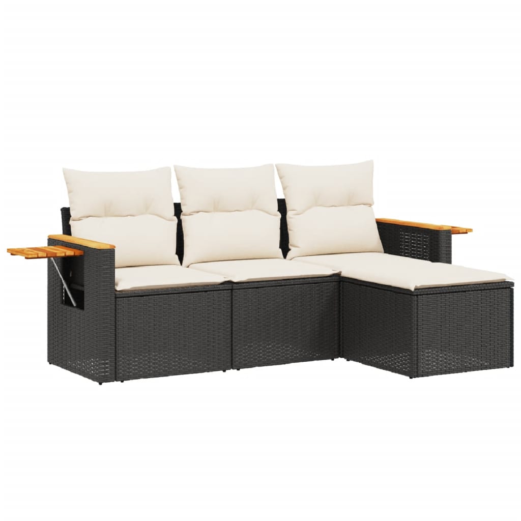 Set Divani da Giardino 4 pz con Cuscini Nero in Polyrattan - homemem39