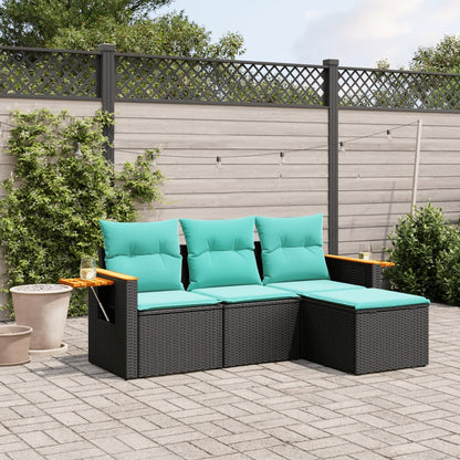 Set Divani da Giardino 4 pz con Cuscini Nero in Polyrattan - homemem39