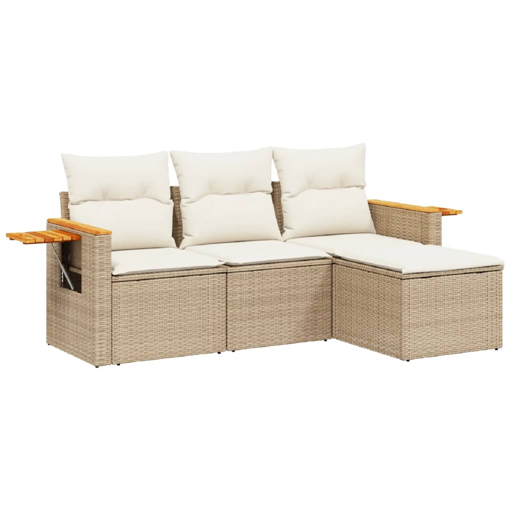 Set Divano da Giardino 4 pz con Cuscini Beige in Polyrattan - homemem39