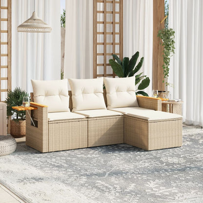 Set Divano da Giardino 4 pz con Cuscini Beige in Polyrattan - homemem39