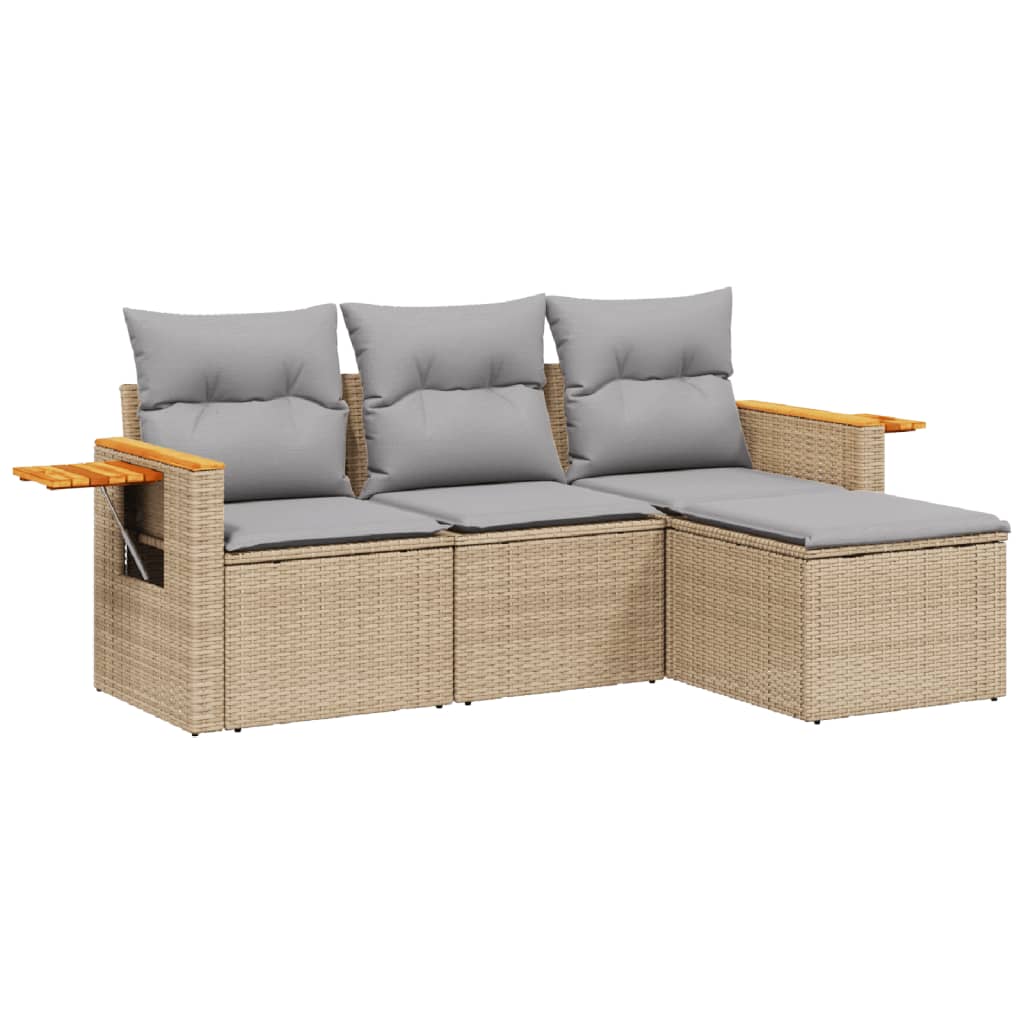 Set Divano da Giardino 4 pz con Cuscini Beige in Polyrattan - homemem39