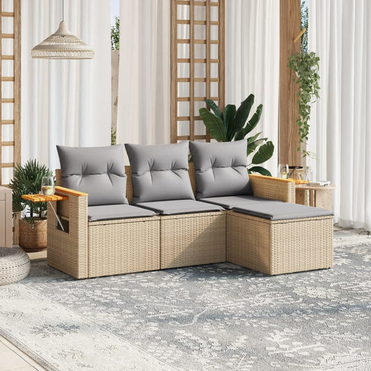 Set Divano da Giardino 4 pz con Cuscini Beige in Polyrattan - homemem39