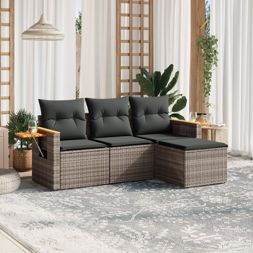 Set Divani da Giardino 4 pz con Cuscini in Polyrattan Grigio - homemem39