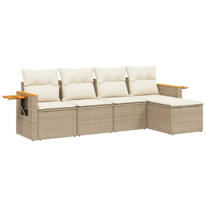 Set Divano da Giardino 5 pz con Cuscini Beige in Polyrattan - homemem39