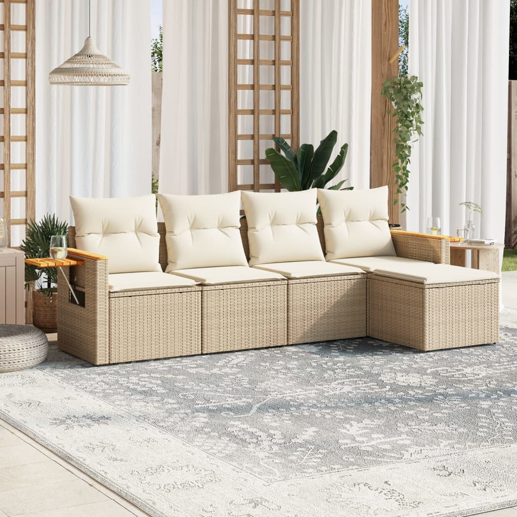 Set Divano da Giardino 5 pz con Cuscini Beige in Polyrattan - homemem39