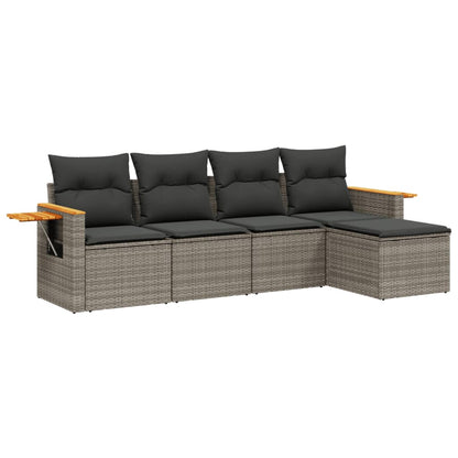 Set Divano da Giardino 5 pz con Cuscini Grigio in Polyrattan - homemem39