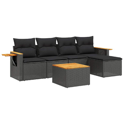 Set Divano da Giardino 6 pz con Cuscini Nero in Polyrattan | homemem39