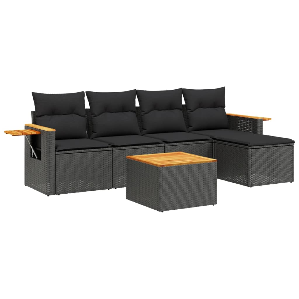 Set Divano da Giardino 6 pz con Cuscini Nero in Polyrattan - homemem39